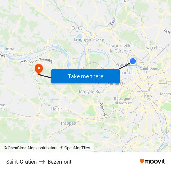 Saint-Gratien to Bazemont map