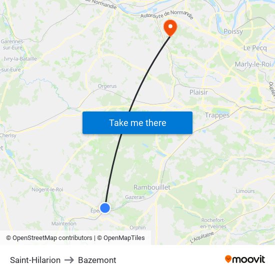 Saint-Hilarion to Bazemont map