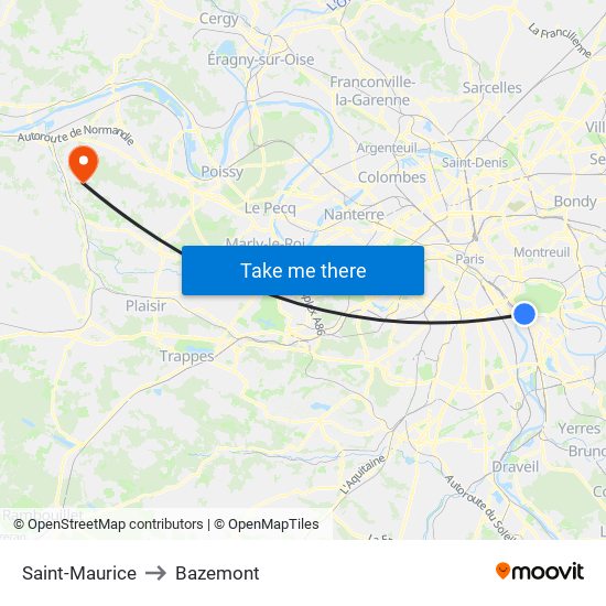 Saint-Maurice to Bazemont map