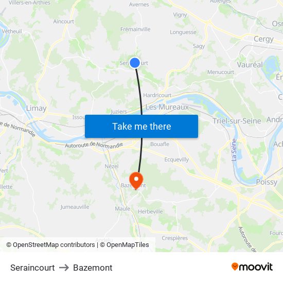 Seraincourt to Bazemont map