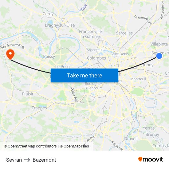 Sevran to Bazemont map