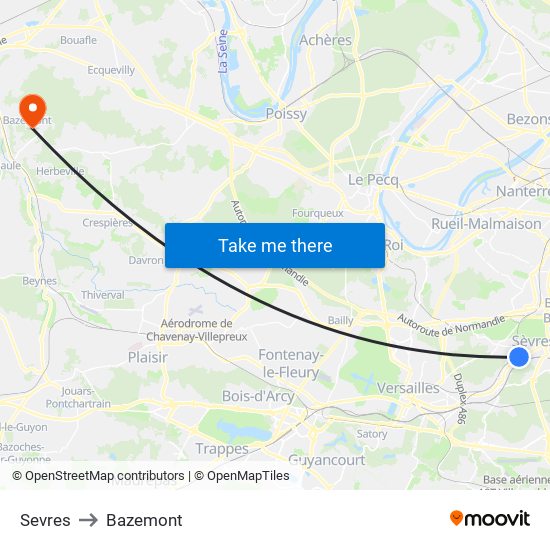 Sevres to Bazemont map