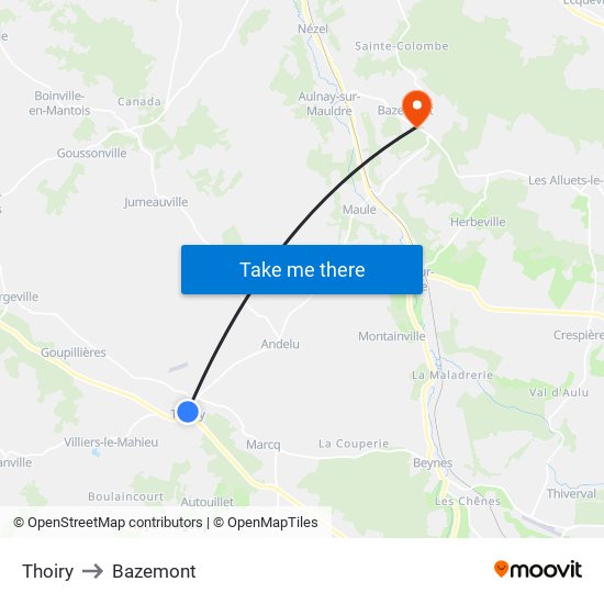 Thoiry to Bazemont map