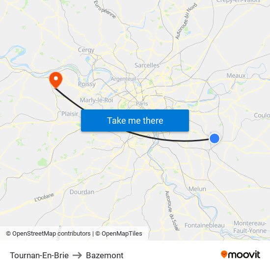 Tournan-En-Brie to Bazemont map