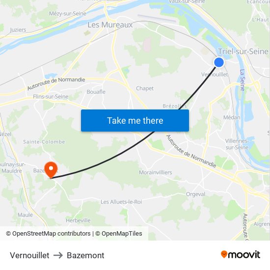 Vernouillet to Bazemont map