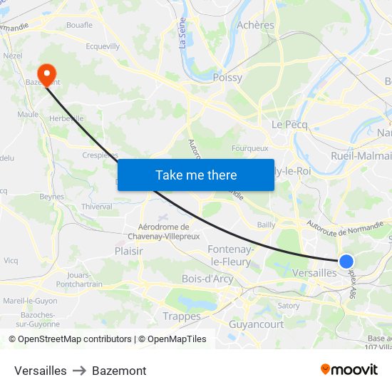 Versailles to Bazemont map