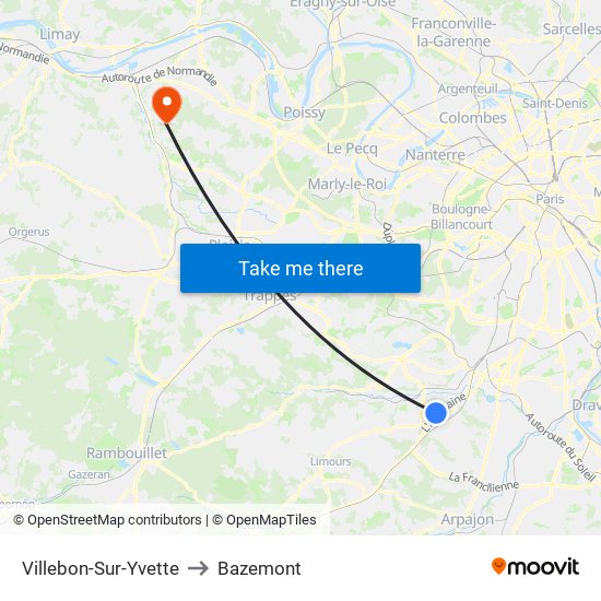 Villebon-Sur-Yvette to Bazemont map