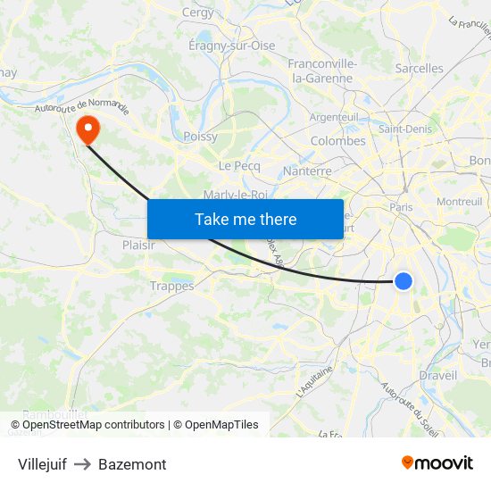 Villejuif to Bazemont map