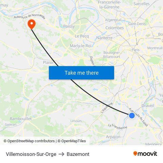 Villemoisson-Sur-Orge to Bazemont map