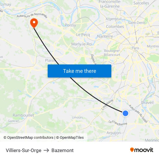 Villiers-Sur-Orge to Bazemont map