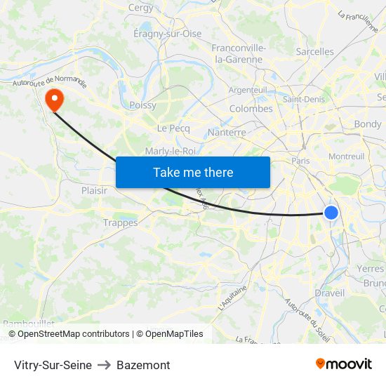 Vitry-Sur-Seine to Bazemont map