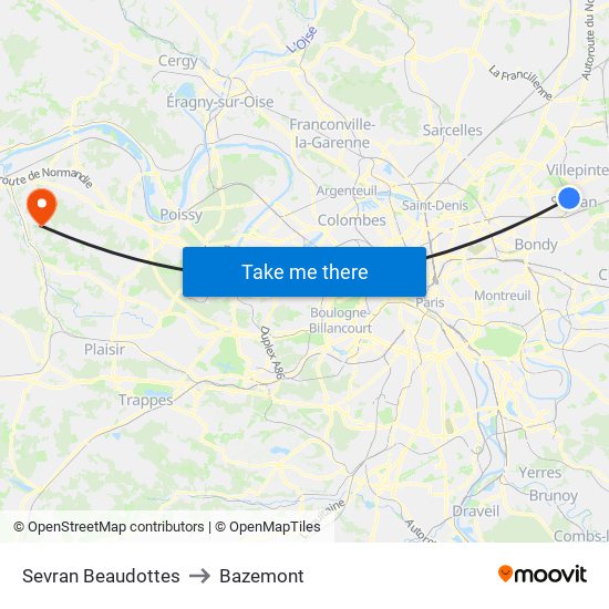 Sevran Beaudottes to Bazemont map