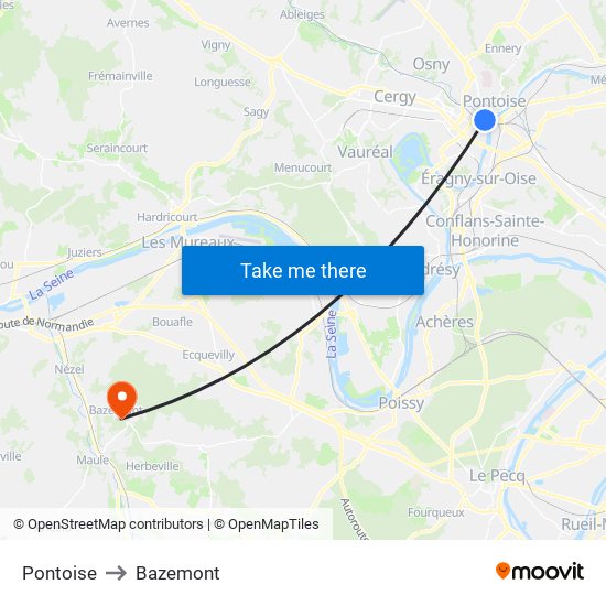 Pontoise to Bazemont map