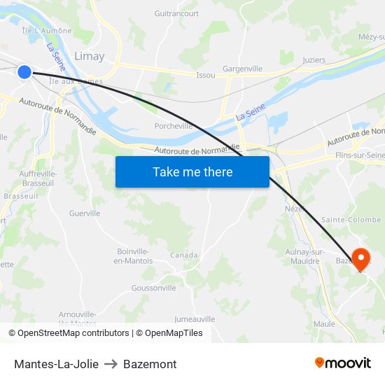 Mantes-La-Jolie to Bazemont map