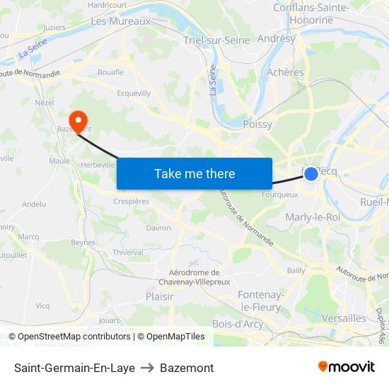 Saint-Germain-En-Laye to Bazemont map