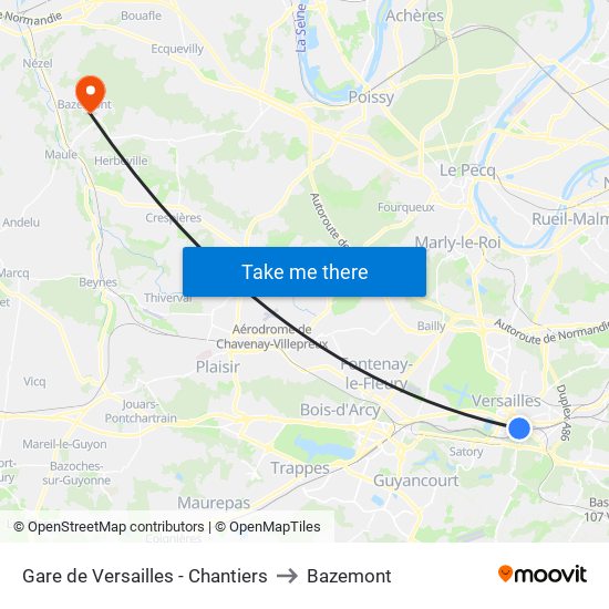 Gare de Versailles - Chantiers to Bazemont map