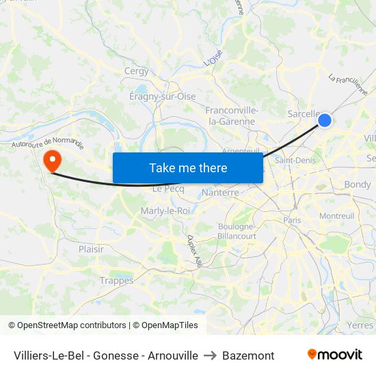 Villiers-Le-Bel - Gonesse - Arnouville to Bazemont map