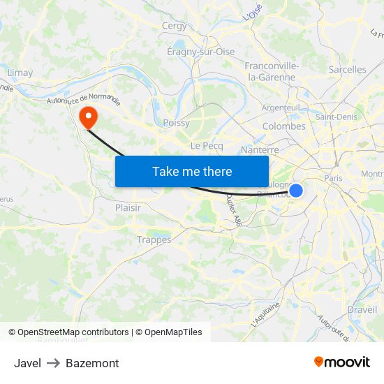 Javel to Bazemont map