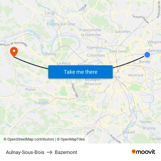 Aulnay-Sous-Bois to Bazemont map