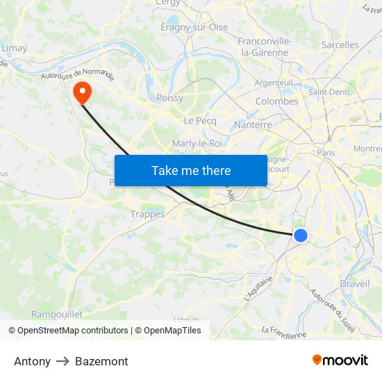Antony to Bazemont map