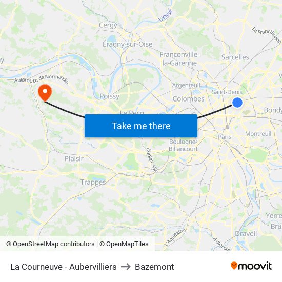 La Courneuve - Aubervilliers to Bazemont map