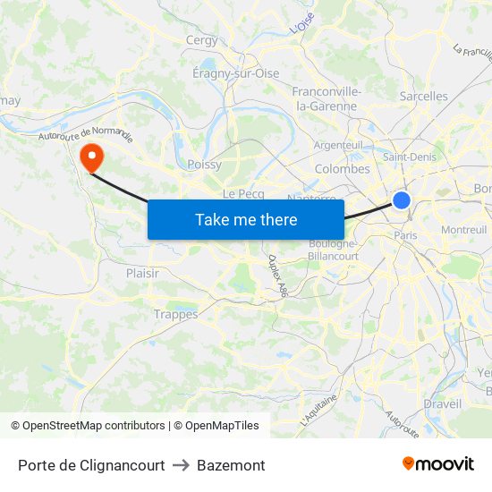 Porte de Clignancourt to Bazemont map