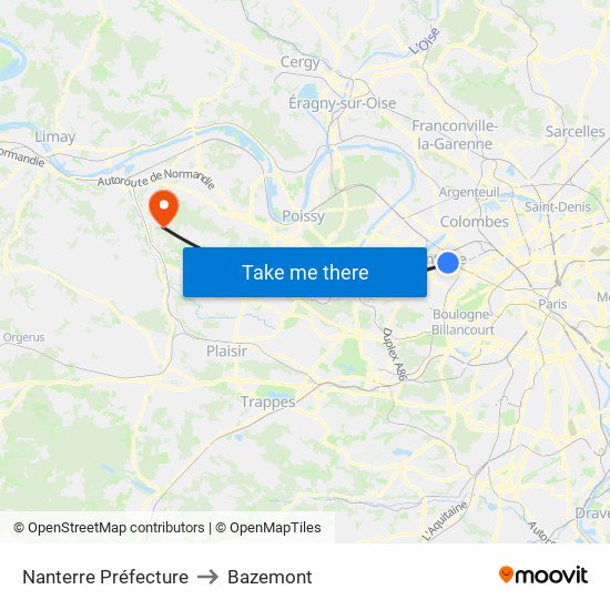 Nanterre Préfecture to Bazemont map
