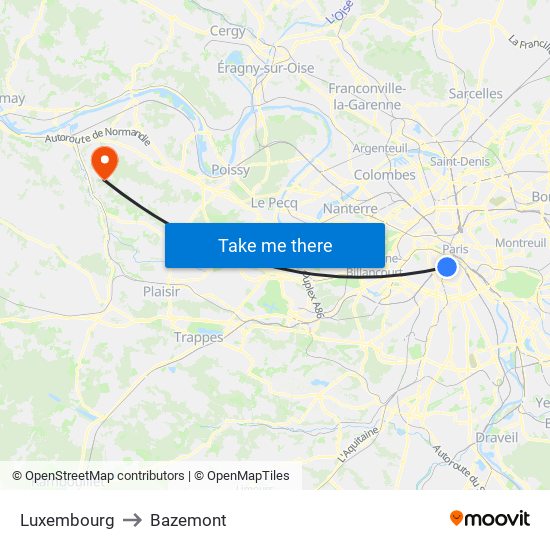 Luxembourg to Bazemont map