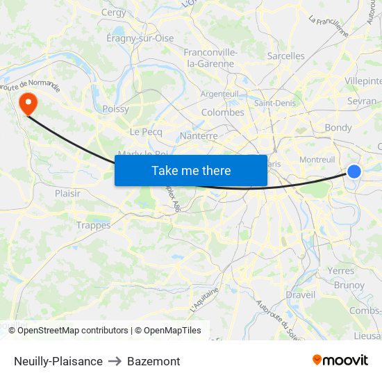 Neuilly-Plaisance to Bazemont map