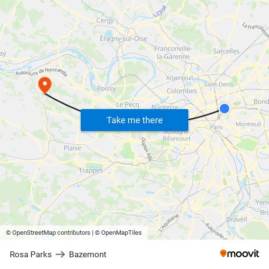 Rosa Parks to Bazemont map