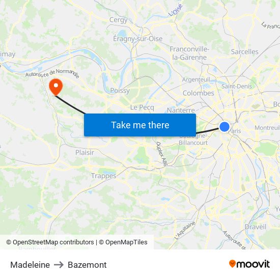 Madeleine to Bazemont map