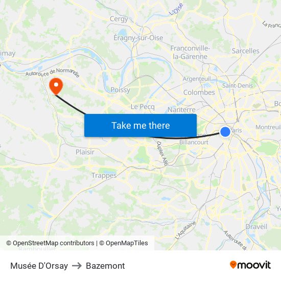 Musée D'Orsay to Bazemont map