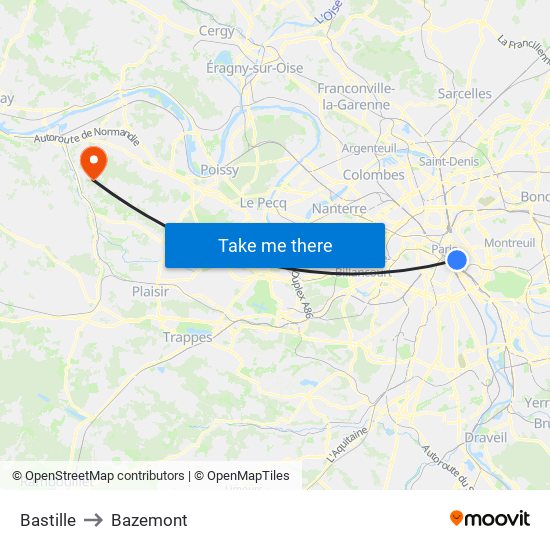 Bastille to Bazemont map