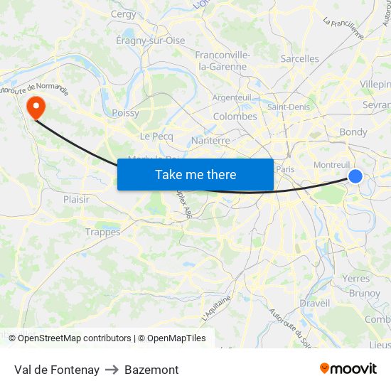 Val de Fontenay to Bazemont map