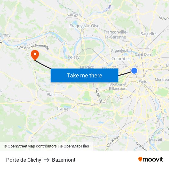 Porte de Clichy to Bazemont map