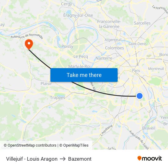 Villejuif - Louis Aragon to Bazemont map