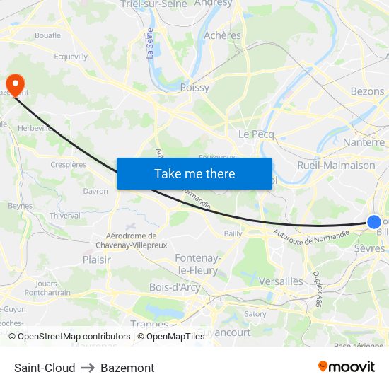 Saint-Cloud to Bazemont map