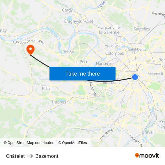 Châtelet to Bazemont map