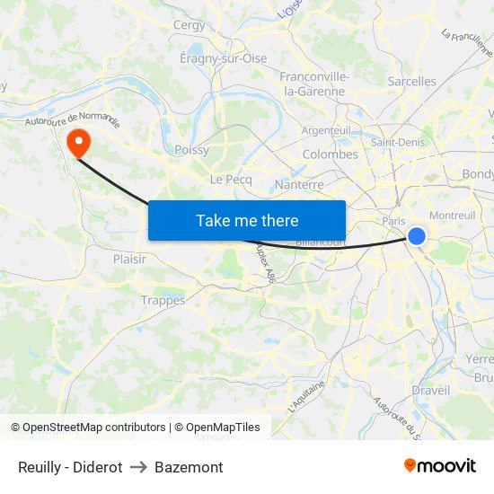 Reuilly - Diderot to Bazemont map