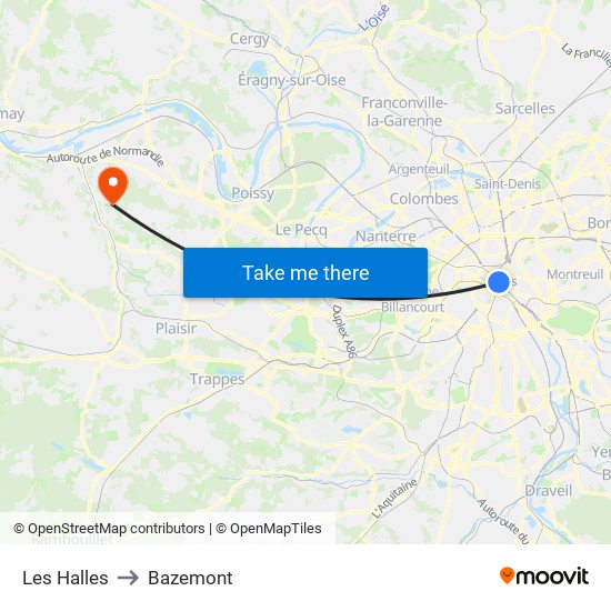 Les Halles to Bazemont map