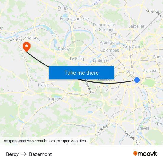 Bercy to Bazemont map