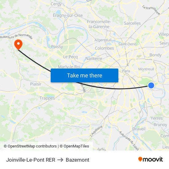 Joinville-Le-Pont RER to Bazemont map