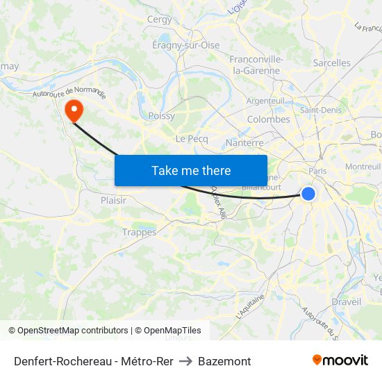 Denfert-Rochereau - Métro-Rer to Bazemont map