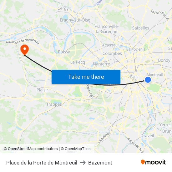 Place de la Porte de Montreuil to Bazemont map