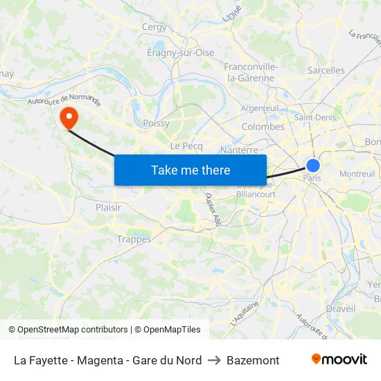 La Fayette - Magenta - Gare du Nord to Bazemont map