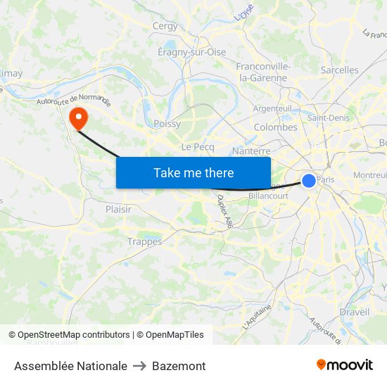 Assemblée Nationale to Bazemont map