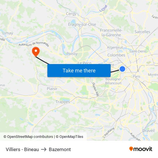 Villiers - Bineau to Bazemont map