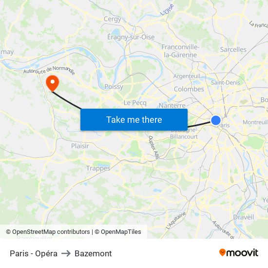 Paris - Opéra to Bazemont map