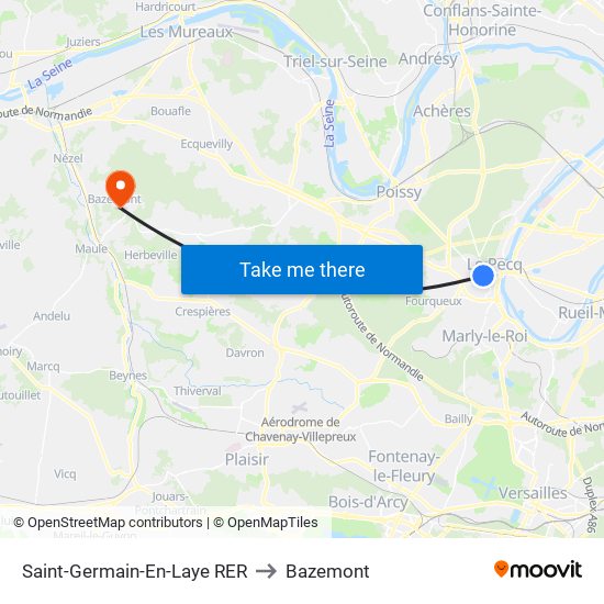 Saint-Germain-En-Laye RER to Bazemont map