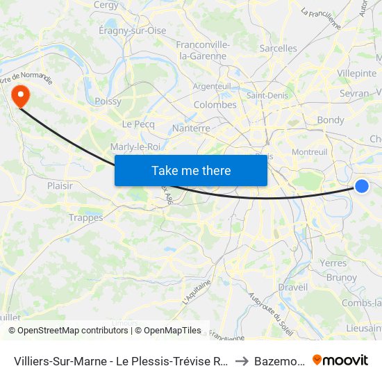 Villiers-Sur-Marne - Le Plessis-Trévise RER to Bazemont map